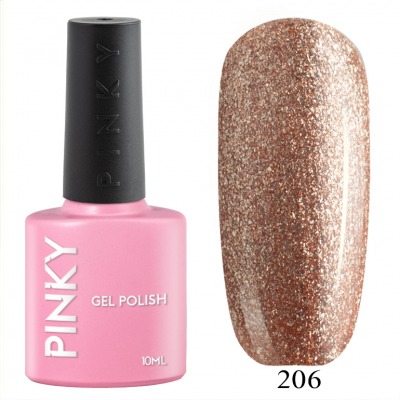 №206 Гель-лак PINKY Classic Золотой Песок 10мл. (брозновый с золотыми и бронзовыми частицами микрослюды) - вид 1 миниатюра